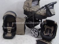 Carro de bebé Milano 3 piezas Rayas Negras y Camel